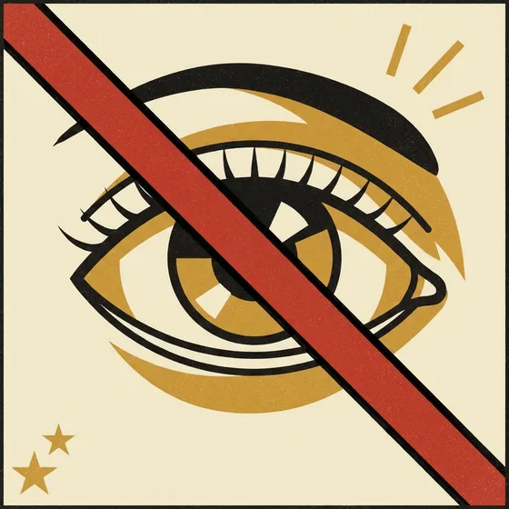 Constructivist poster: an eye behind a red censor bar